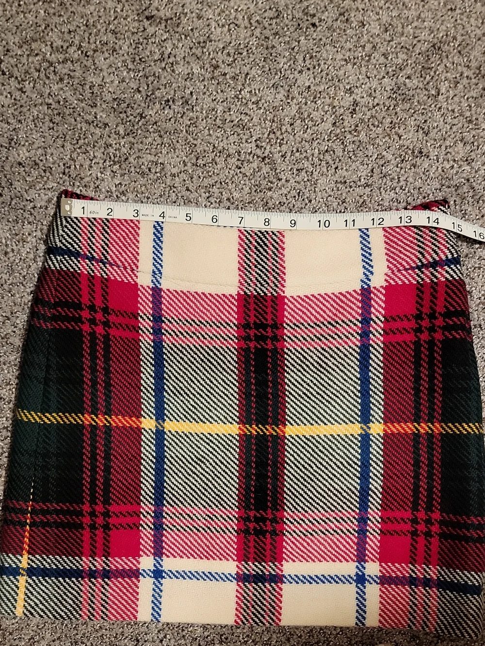 J. Crew Red, Cream, Black Plaid Mini Skirt with Yellow & Blue Accents